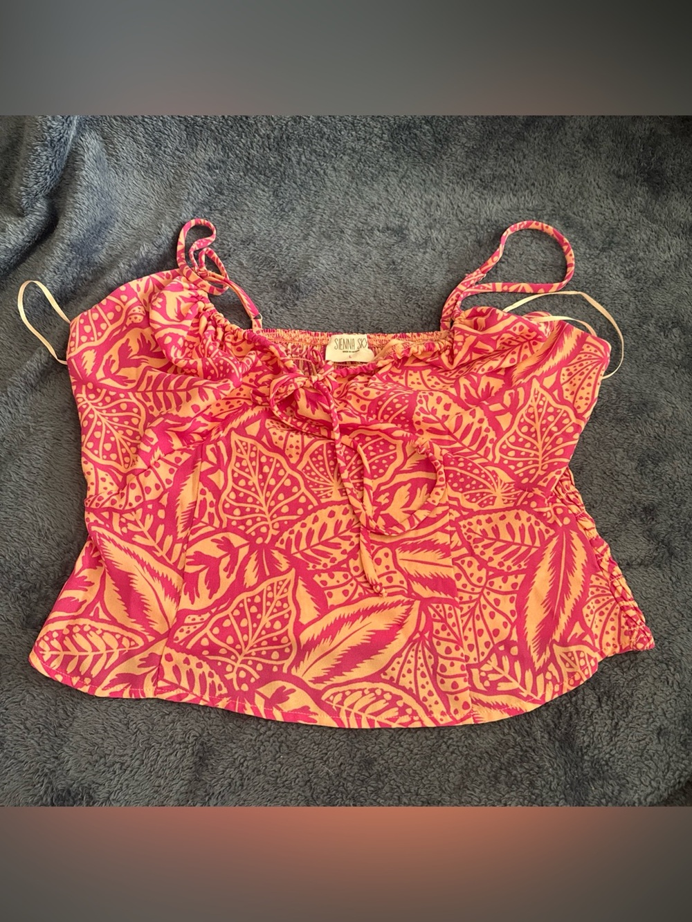 Sienna Sky Tank Top Womens Large Crop Floral Resort Coastal Bow Tie Tropical